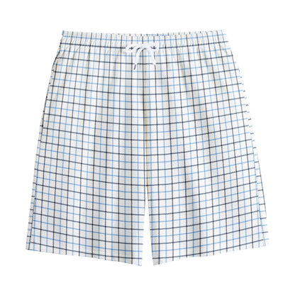 White And Blue Tattersall Pattern Print Cotton Shorts