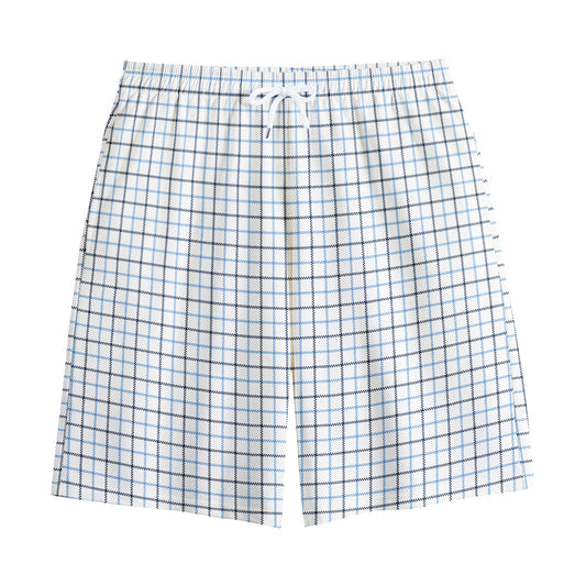White And Blue Tattersall Pattern Print Cotton Shorts