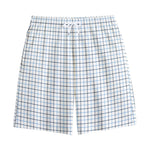 White And Blue Tattersall Pattern Print Cotton Shorts