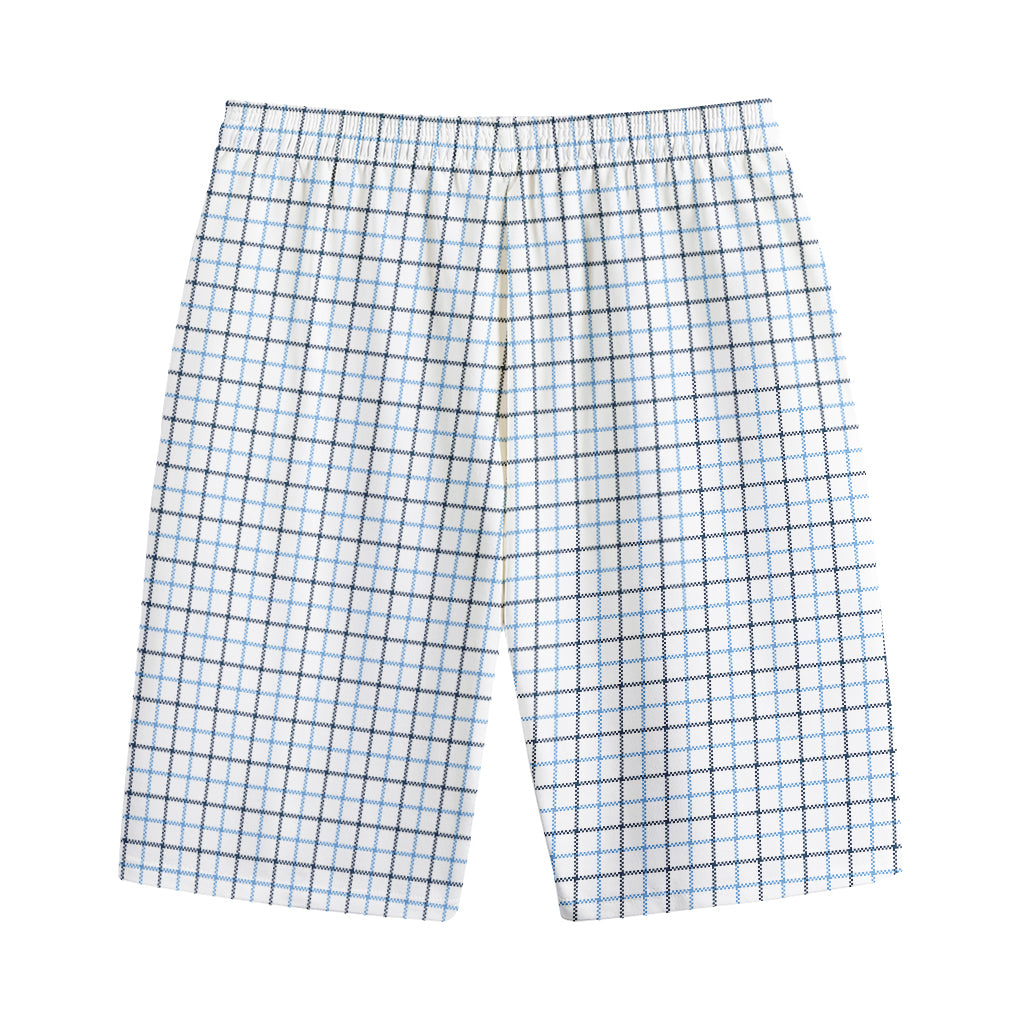 White And Blue Tattersall Pattern Print Cotton Shorts