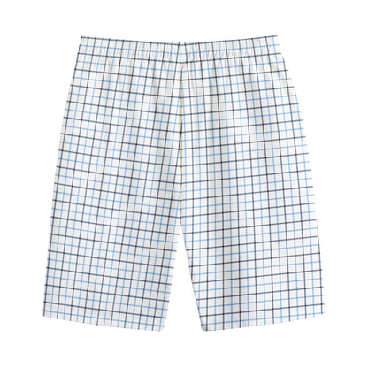 White And Blue Tattersall Pattern Print Cotton Shorts