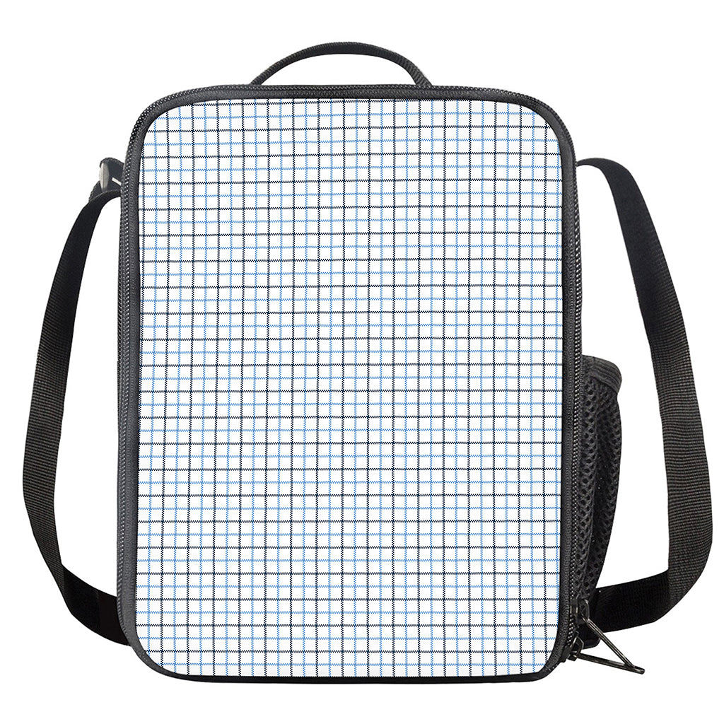 White And Blue Tattersall Pattern Print Crossbody Lunch Bag