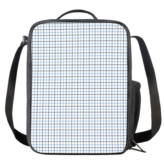 White And Blue Tattersall Pattern Print Crossbody Lunch Bag