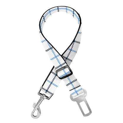 White And Blue Tattersall Pattern Print Dog Seat Belt