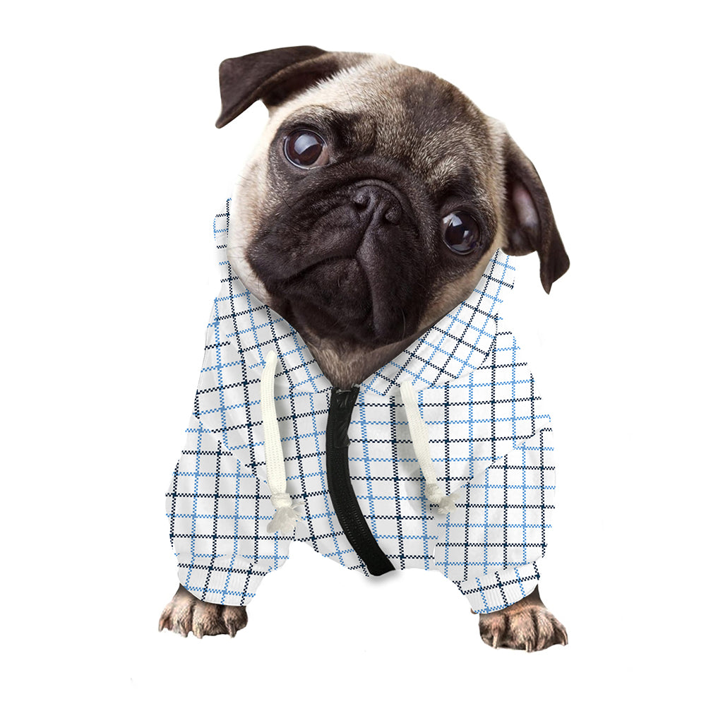 White And Blue Tattersall Pattern Print Dog Zip Up Hoodie