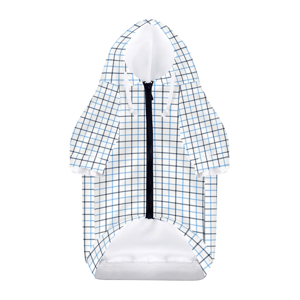 White And Blue Tattersall Pattern Print Dog Zip Up Hoodie
