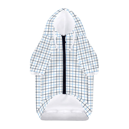 White And Blue Tattersall Pattern Print Dog Zip Up Hoodie