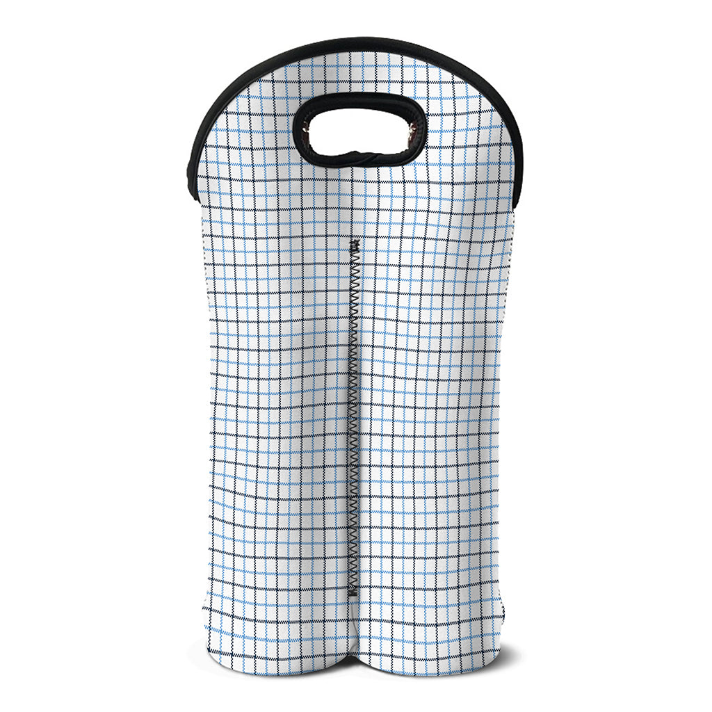 White And Blue Tattersall Pattern Print Double Neoprene Wine Tote