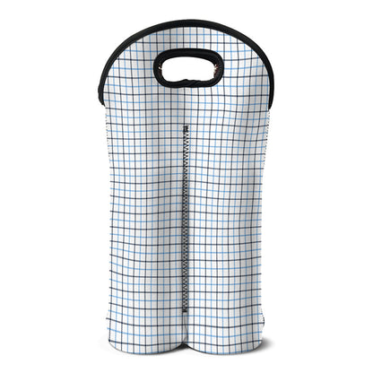 White And Blue Tattersall Pattern Print Double Neoprene Wine Tote