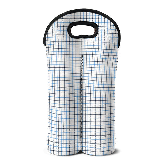 White And Blue Tattersall Pattern Print Double Neoprene Wine Tote
