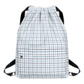 White And Blue Tattersall Pattern Print Drawstring Backpack