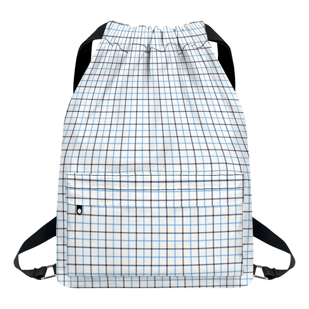 White And Blue Tattersall Pattern Print Drawstring Backpack