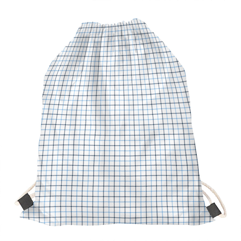 White And Blue Tattersall Pattern Print Drawstring Bag