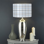 White And Blue Tattersall Pattern Print Drum Lamp Shade