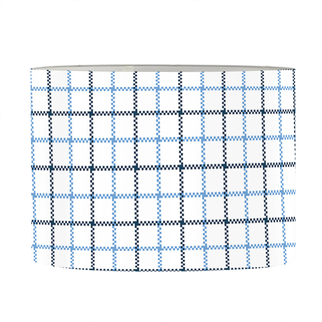White And Blue Tattersall Pattern Print Drum Lamp Shade