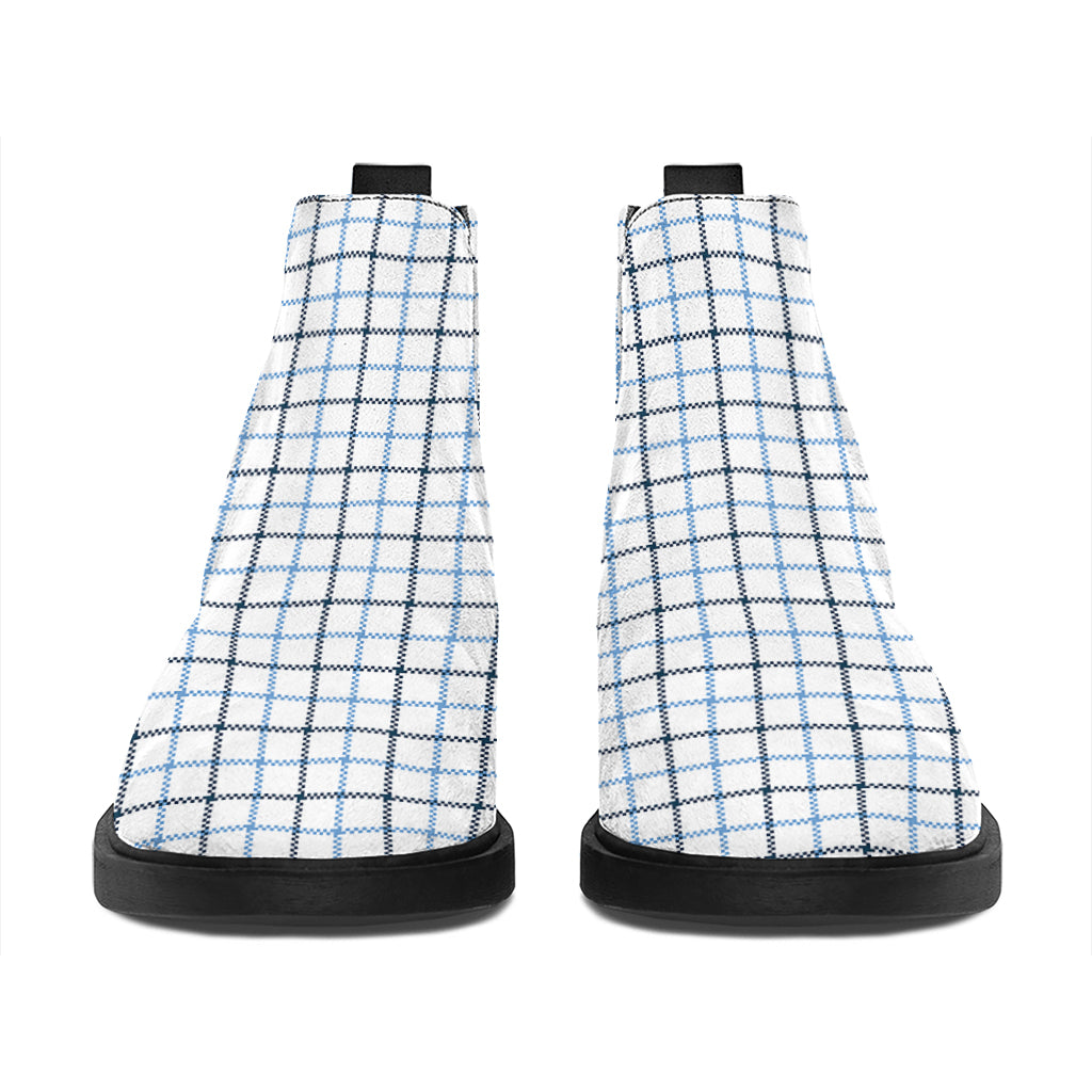 White And Blue Tattersall Pattern Print Flat Ankle Boots