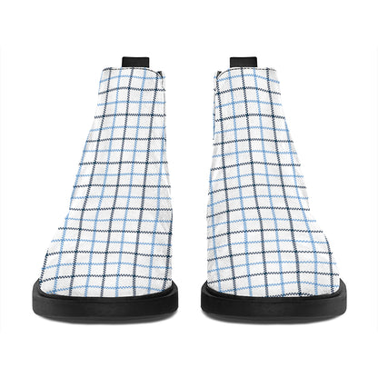 White And Blue Tattersall Pattern Print Flat Ankle Boots