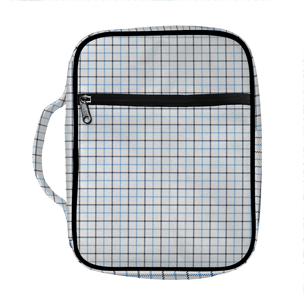 White And Blue Tattersall Pattern Print Front Pocket Bible Bag