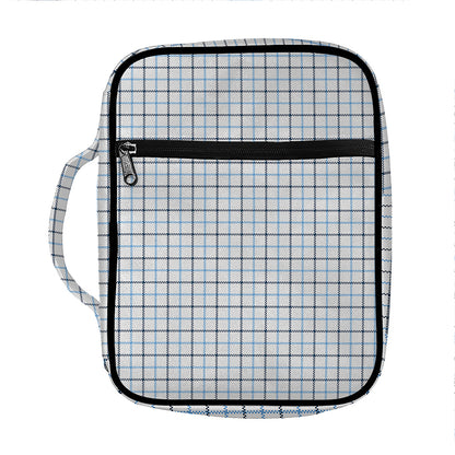 White And Blue Tattersall Pattern Print Front Pocket Bible Bag