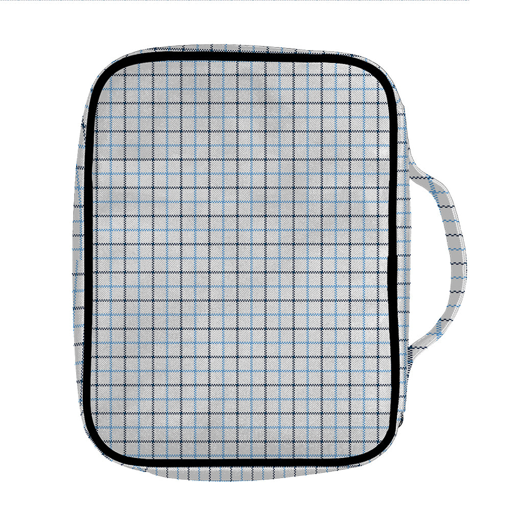 White And Blue Tattersall Pattern Print Front Pocket Bible Bag