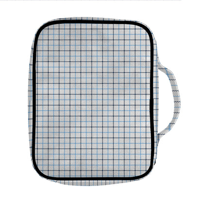 White And Blue Tattersall Pattern Print Front Pocket Bible Bag