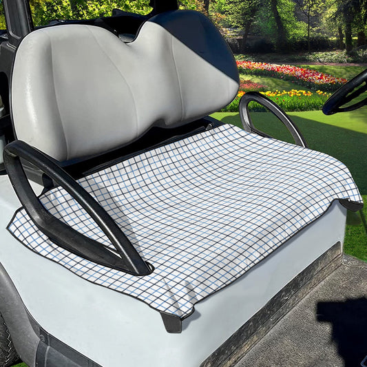 White And Blue Tattersall Pattern Print Golf Cart Seat Cover