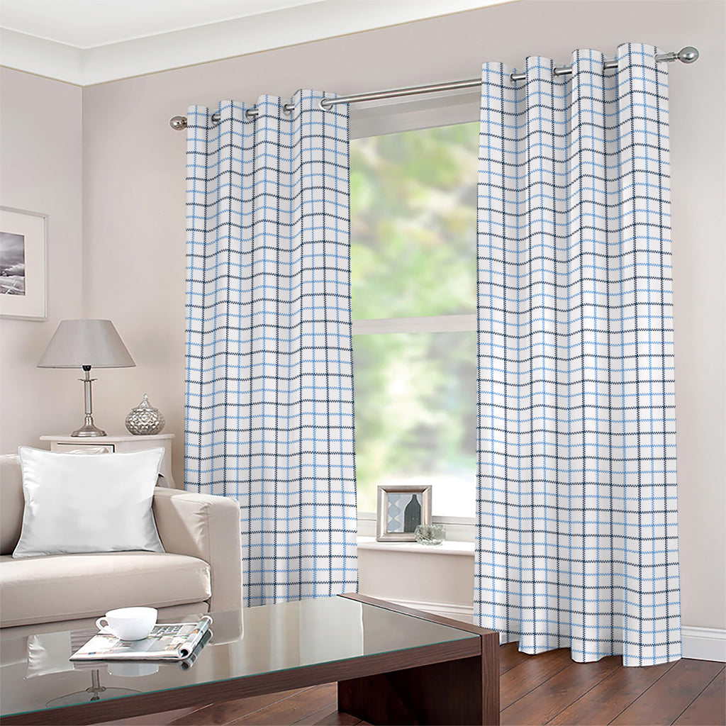 White And Blue Tattersall Pattern Print Grommet Curtains