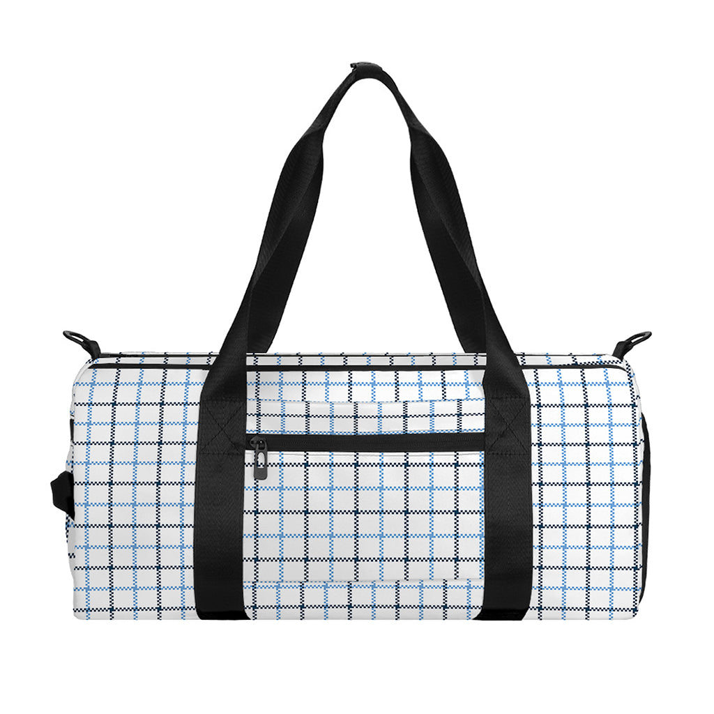 White And Blue Tattersall Pattern Print Gym Bag