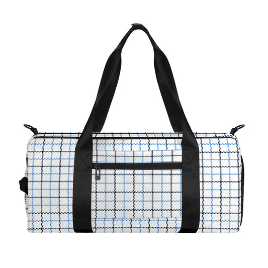 White And Blue Tattersall Pattern Print Gym Bag