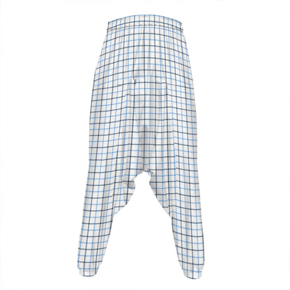 White And Blue Tattersall Pattern Print Hammer Pants