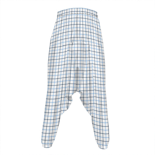 White And Blue Tattersall Pattern Print Hammer Pants