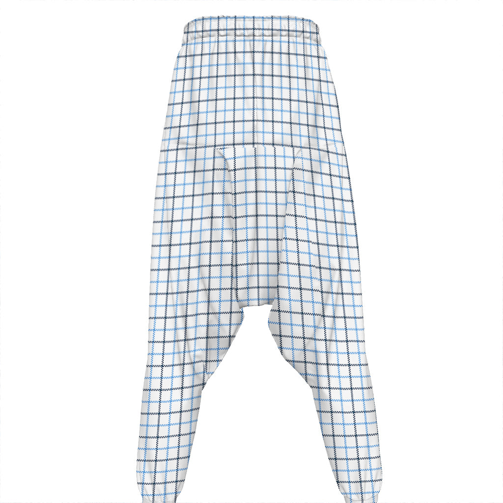White And Blue Tattersall Pattern Print Hammer Pants