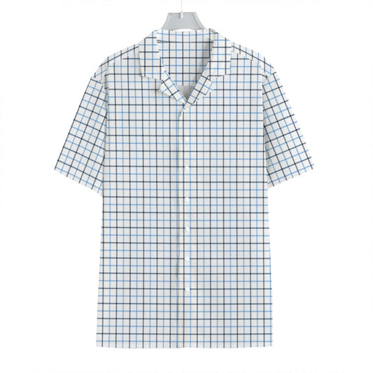 White And Blue Tattersall Pattern Print Hawaiian Shirt