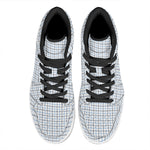 White And Blue Tattersall Pattern Print High Top Leather Sneakers