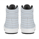 White And Blue Tattersall Pattern Print High Top Leather Sneakers