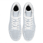 White And Blue Tattersall Pattern Print High Top Leather Sneakers