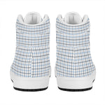 White And Blue Tattersall Pattern Print High Top Leather Sneakers