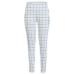 White And Blue Tattersall Pattern Print High-Waisted Pocket Leggings