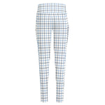 White And Blue Tattersall Pattern Print High-Waisted Pocket Leggings