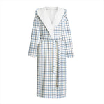 White And Blue Tattersall Pattern Print Hooded Bathrobe