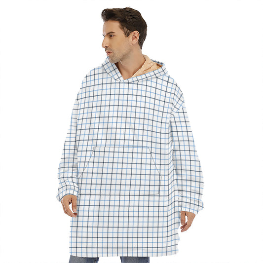 White And Blue Tattersall Pattern Print Hoodie Blanket