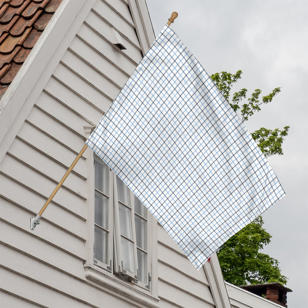 White And Blue Tattersall Pattern Print House Flag