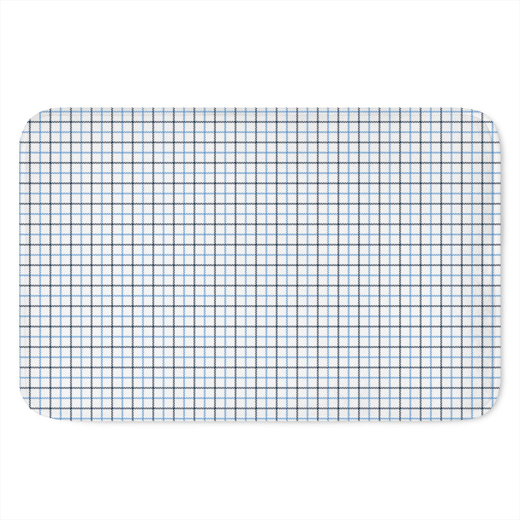 White And Blue Tattersall Pattern Print Indoor Door Mat