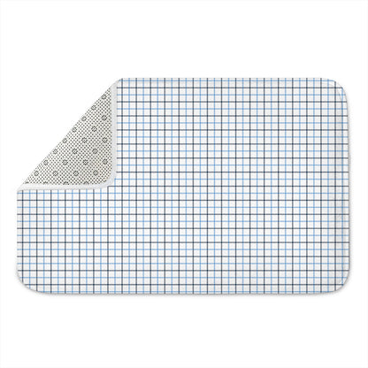 White And Blue Tattersall Pattern Print Indoor Door Mat
