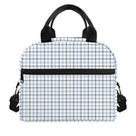 White And Blue Tattersall Pattern Print Insulated Lunch Bag