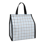 White And Blue Tattersall Pattern Print Insulated Lunch Tote