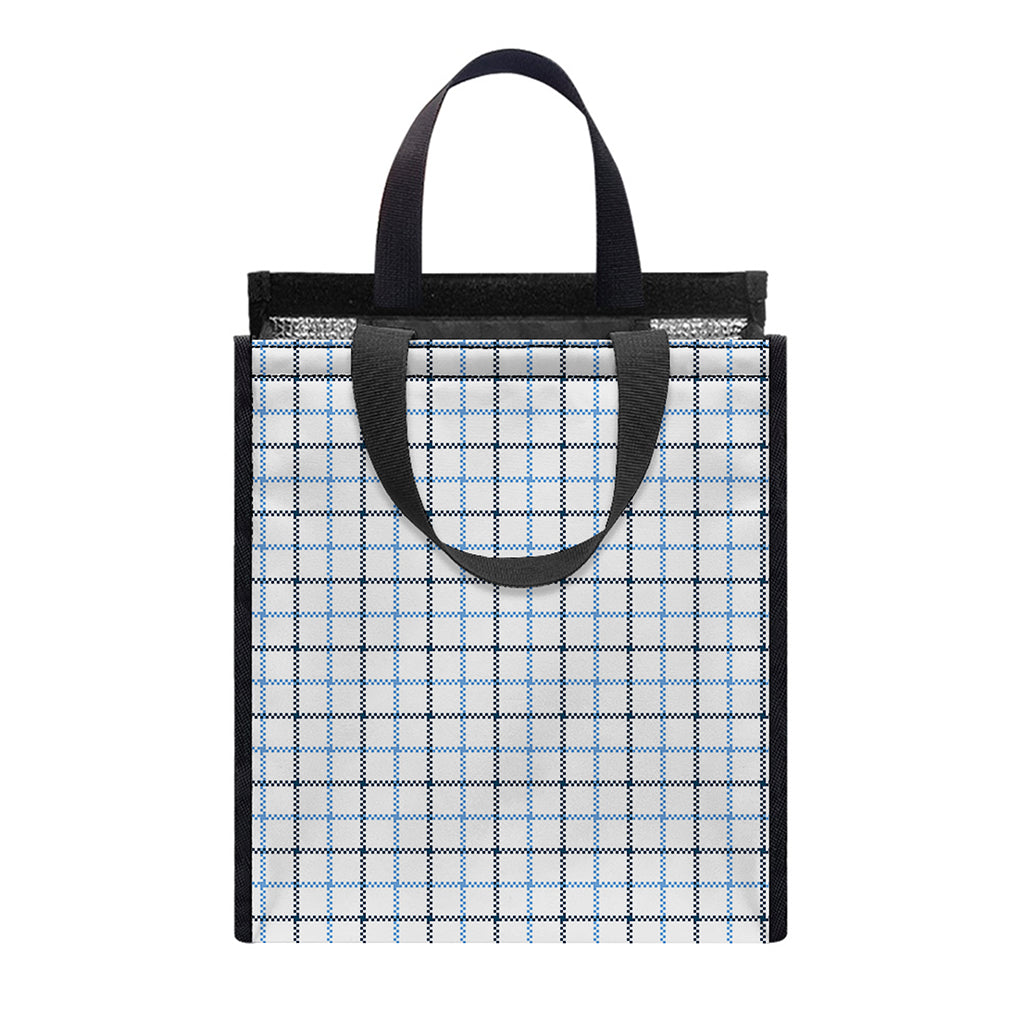 White And Blue Tattersall Pattern Print Insulated Lunch Tote