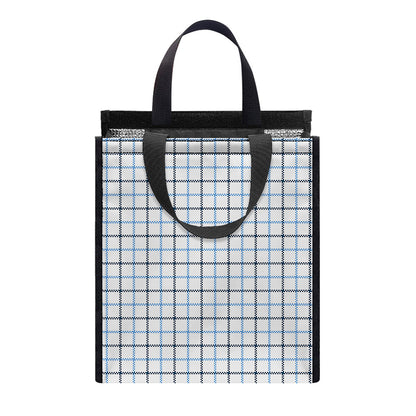 White And Blue Tattersall Pattern Print Insulated Lunch Tote