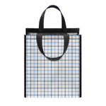 White And Blue Tattersall Pattern Print Insulated Lunch Tote