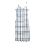 White And Blue Tattersall Pattern Print Jersey Midi Cami Dress